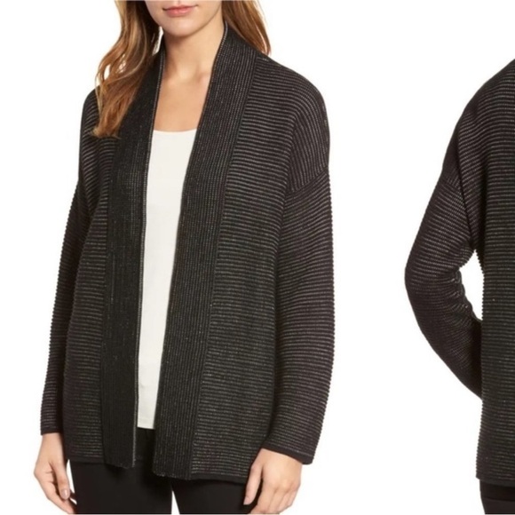 Eileen Fisher Sweaters - Eileen Fisher black silk organic linen cotton kimono open cardigan